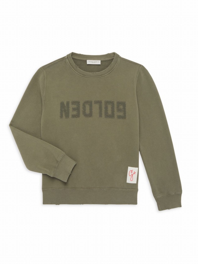 Kids' Little Boy's & Boy's Distressed Crewneck Sweatshirt In Dusty Olive