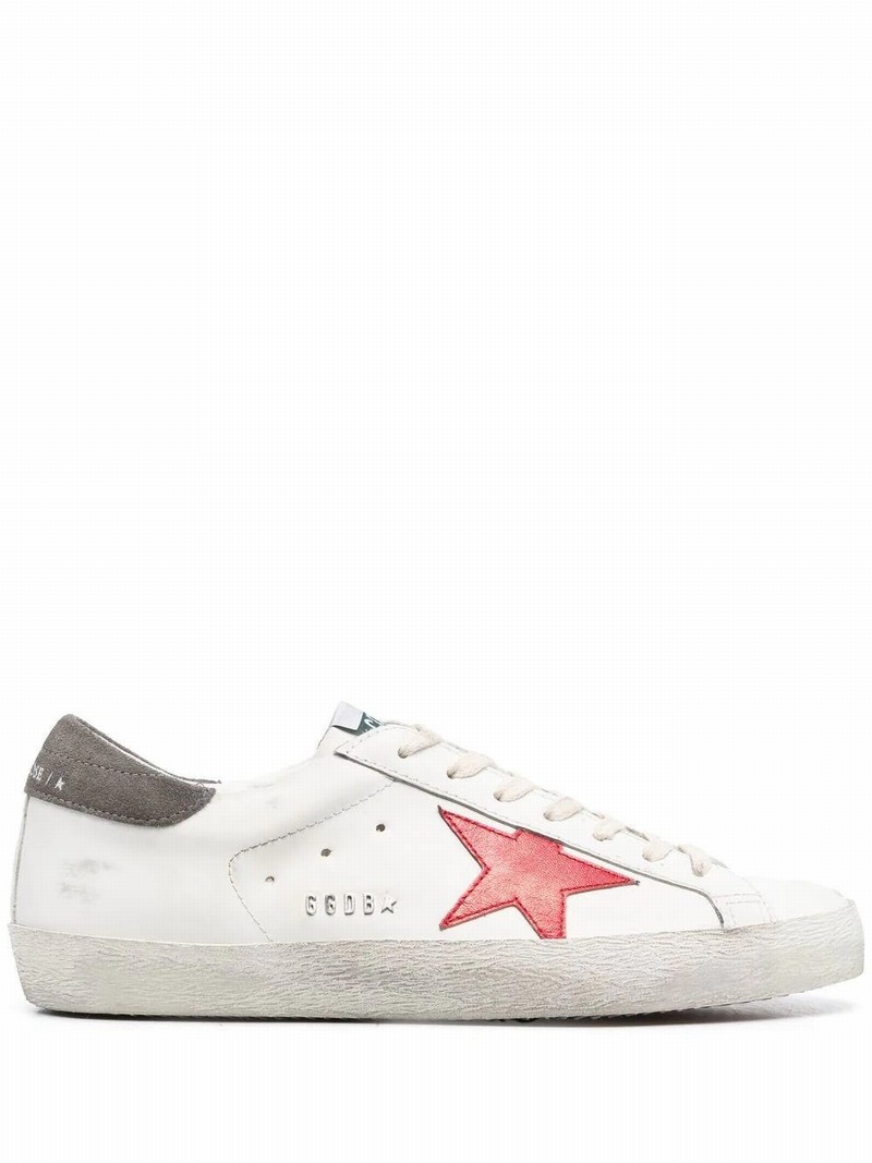 White Super-star Low Top Sneakers With Red Star