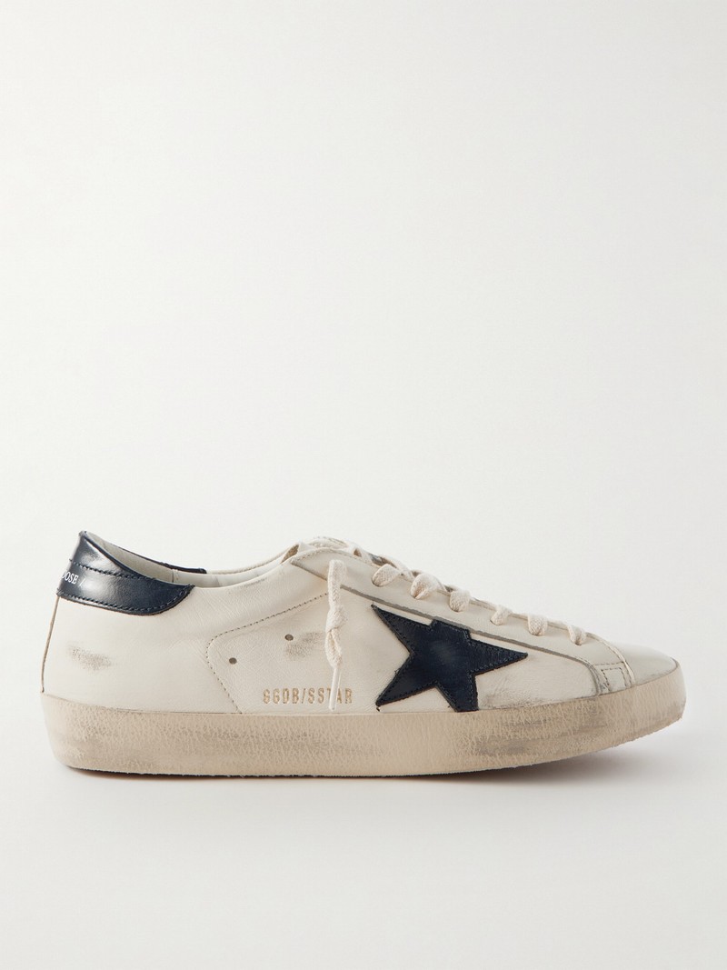 Superstar Distressed Leather Sneakers In White