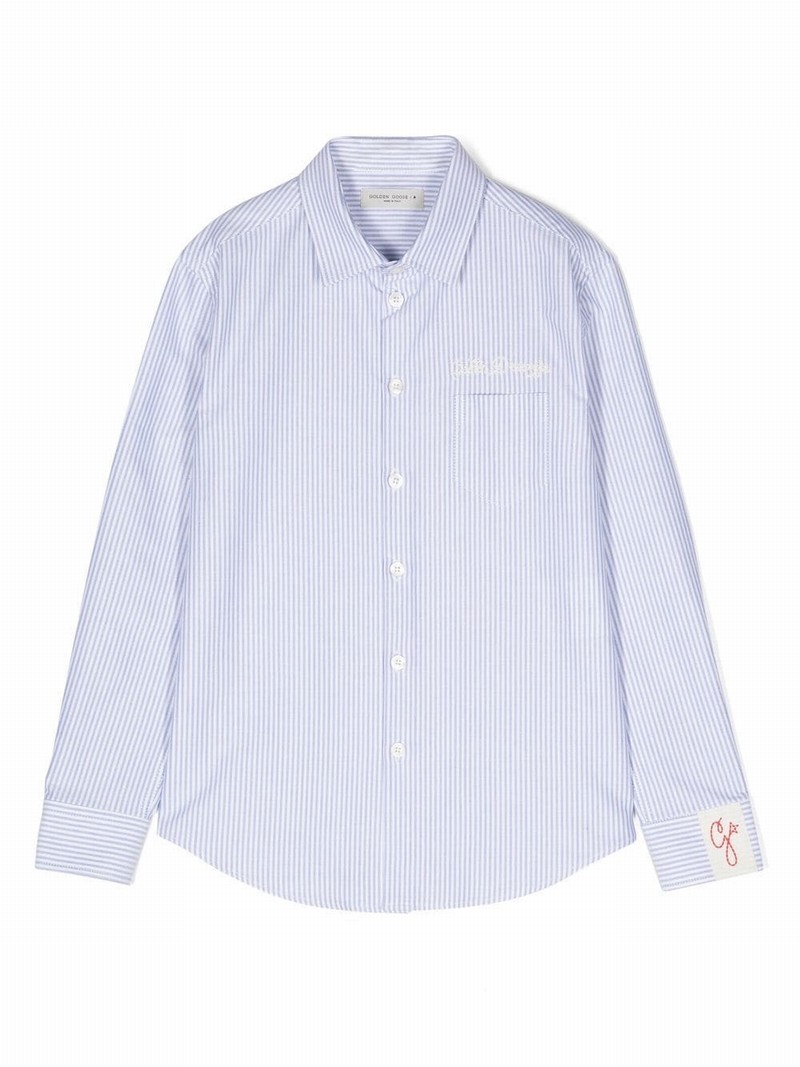 Kids' Logo-patch Pinstripe Shirt In White