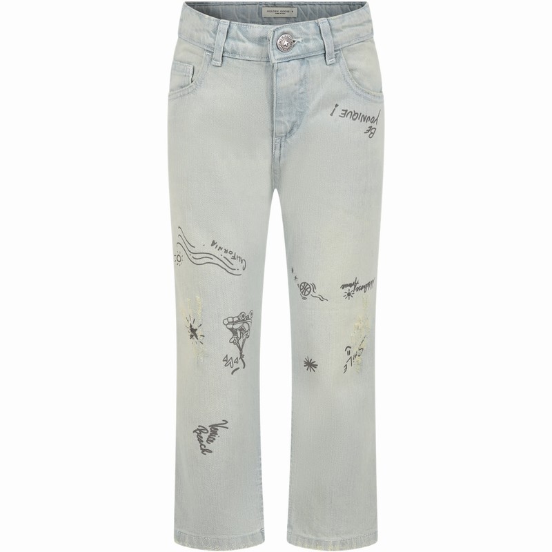 Kids' Light Blue Jeans For Boy With Logo In Denim