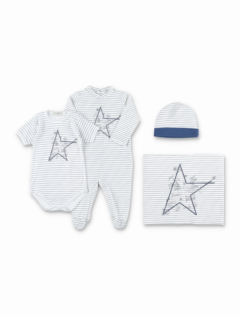 Baby Gift Set Doodle In Ecru/ Dark Blue