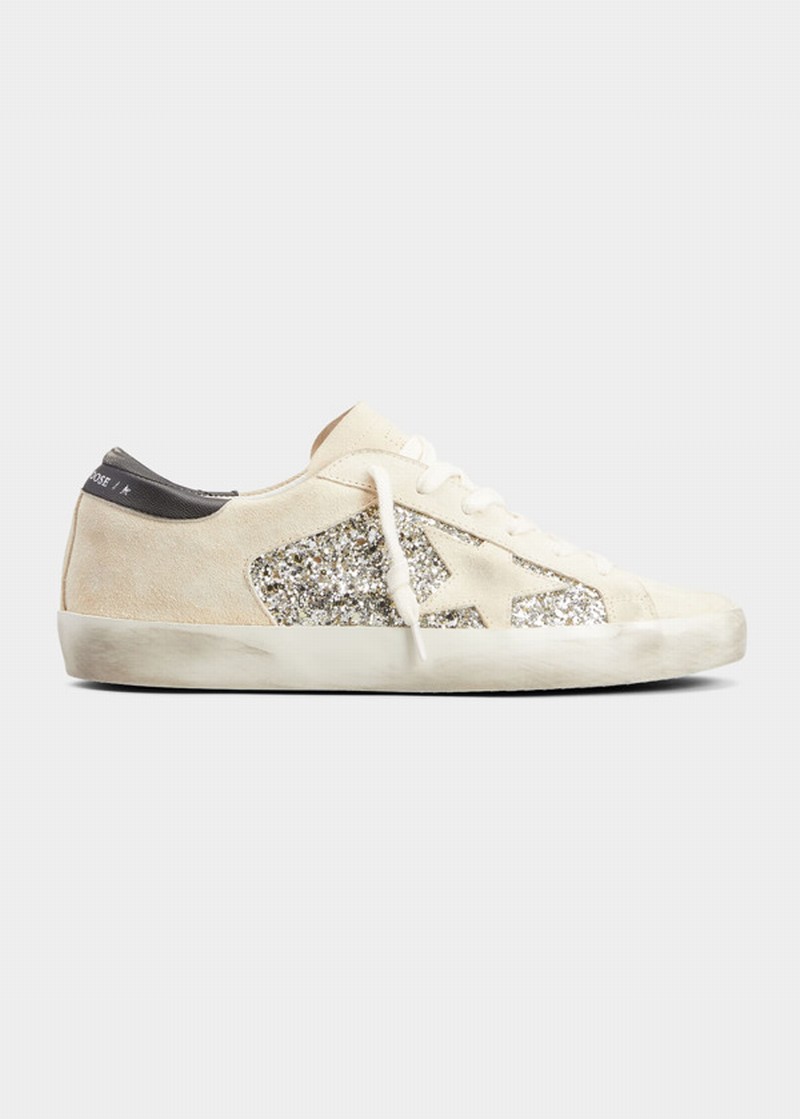 Superstar Suede Glitter Low-top Sneakers In Platinumbeigeblac