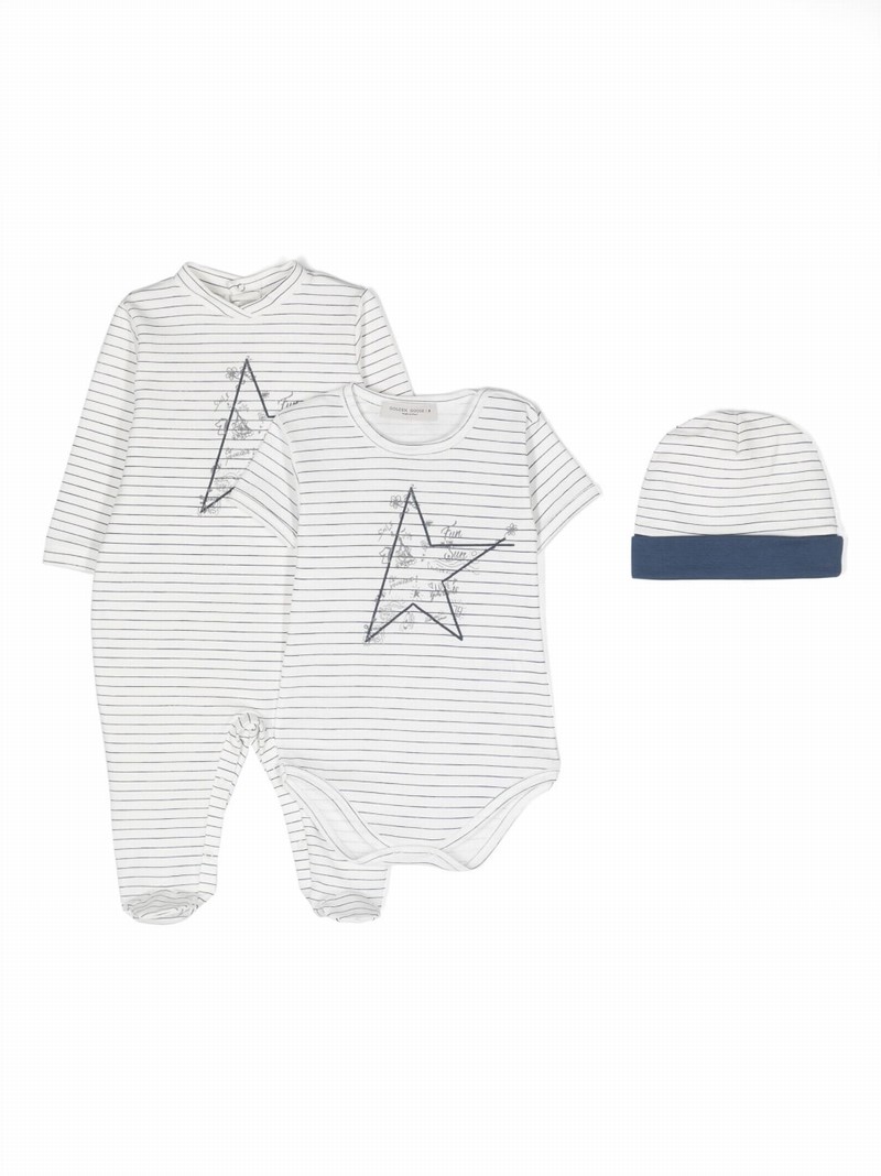 Striped-print Cotton Babygrow Set In White