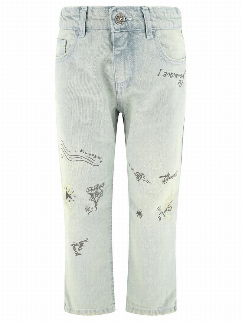 Kids' Boy's Doodle-print Bleached Washed Jeans In Blue