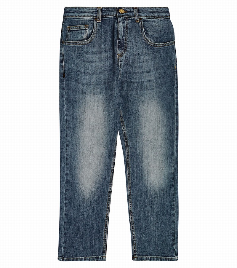 Kids' Logo Patch Straight Leg Jeans In Azzurro