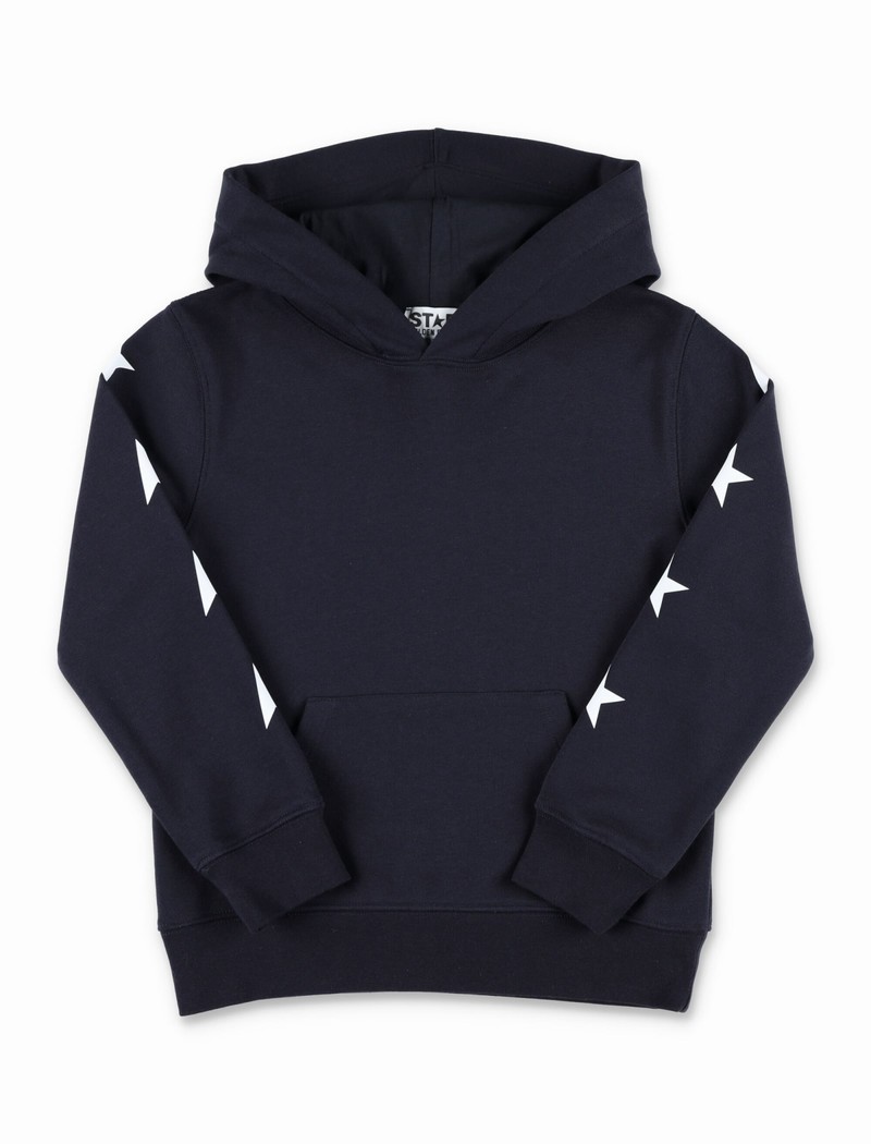 Kids' Hooded Sweatshirt In Dark Blue/ White