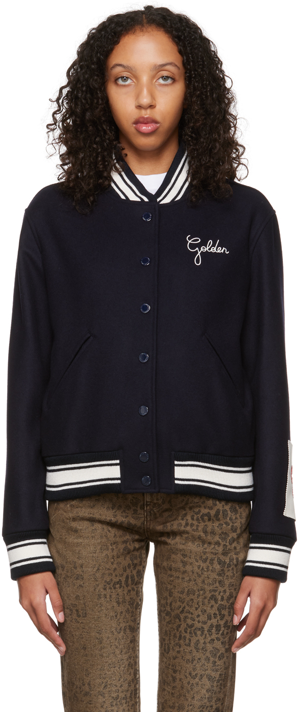 Navy Embroidered Bomber Jacket